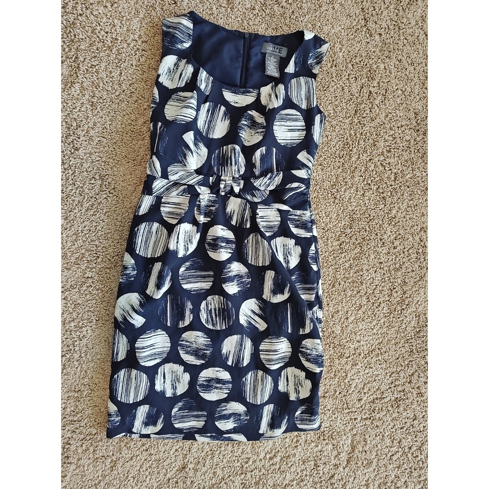 George Women's Navy Black White Abstract Polka Dot Sheath Dress Size 4 Y2K